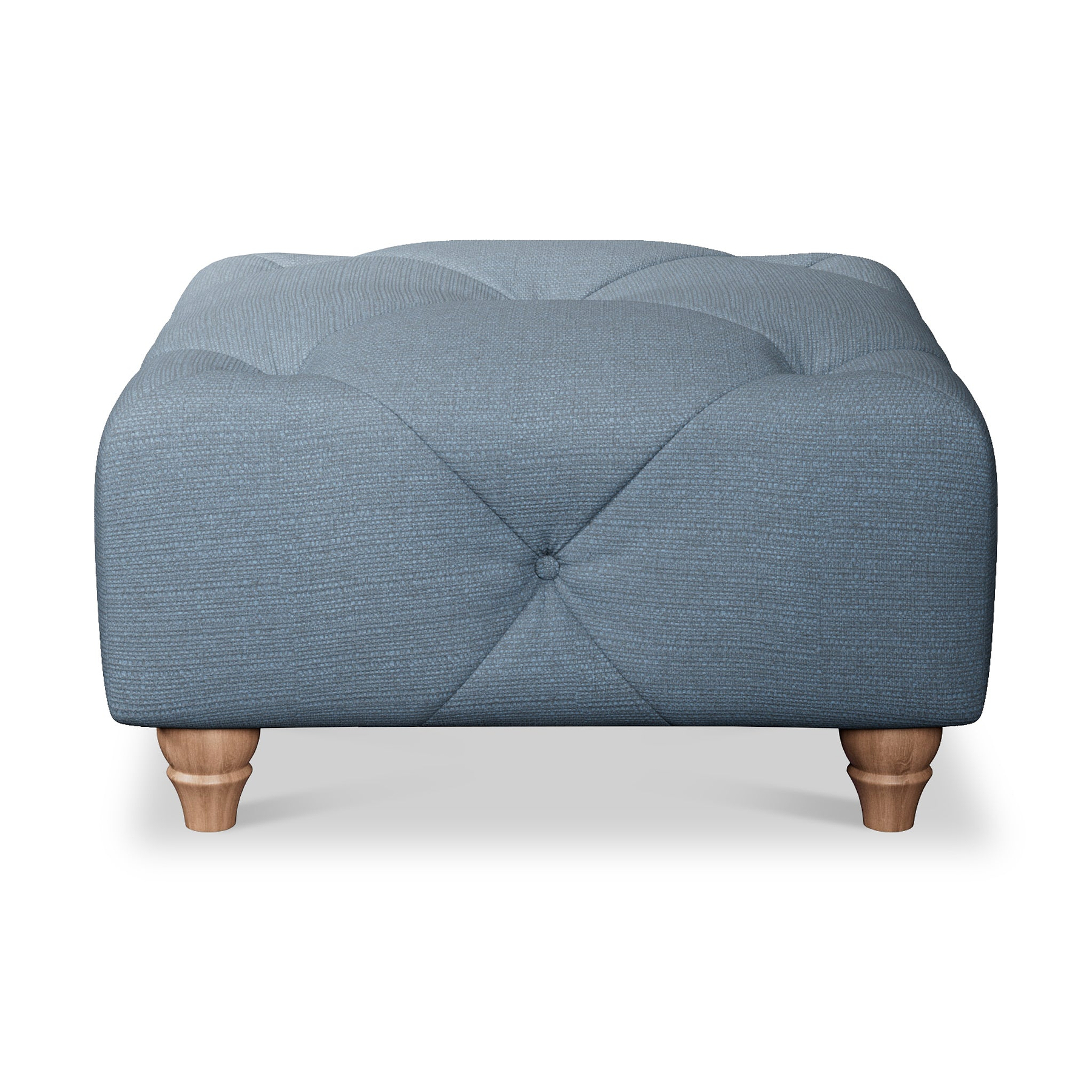 Everett Button Top Footstool Deep Blue Walnut Feet from Roseland Furniture