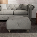 Everett Button Top Footstool Graphite Washed Oak Feet from Roseland Furniture
