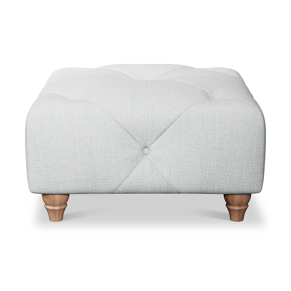 Everett Button Top Footstool Light Blue Walnut Feet from Roseland Furniture