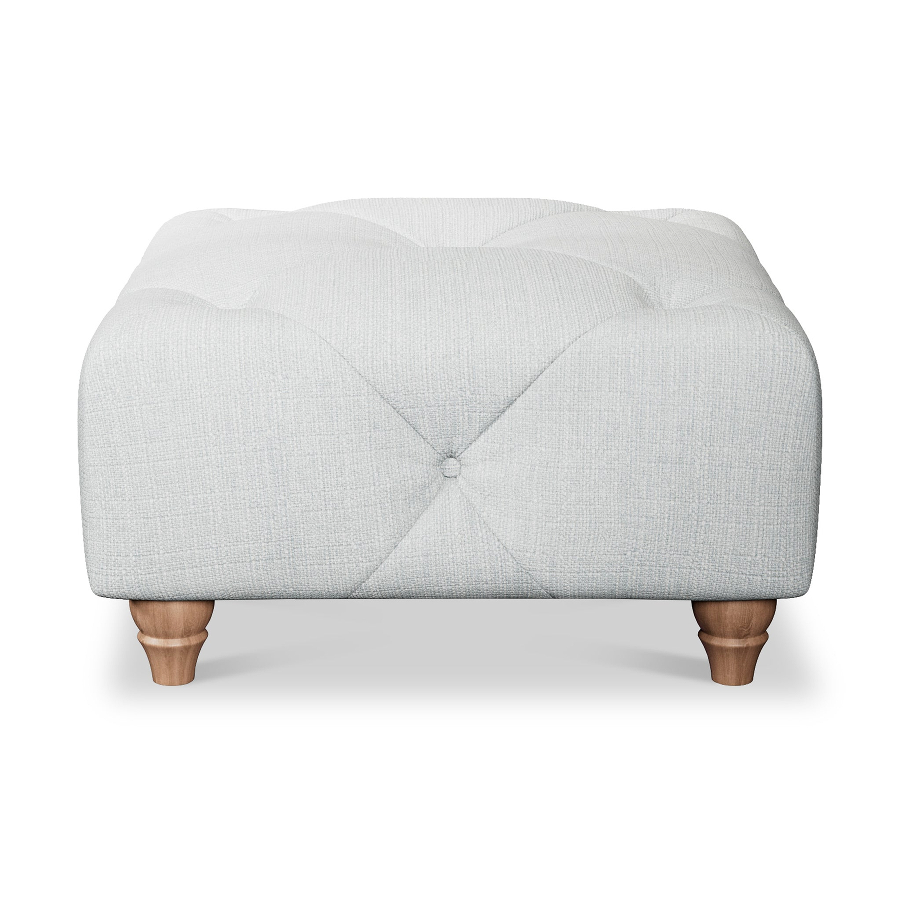 Everett Button Top Footstool Light Blue Walnut Feet from Roseland Furniture