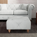 Everett Button Top Footstool Light Blue Walnut Feet from Roseland Furniture