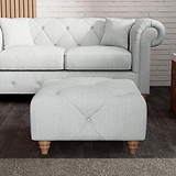 Everett Button Top Footstool Light Blue Walnut Feet from Roseland Furniture