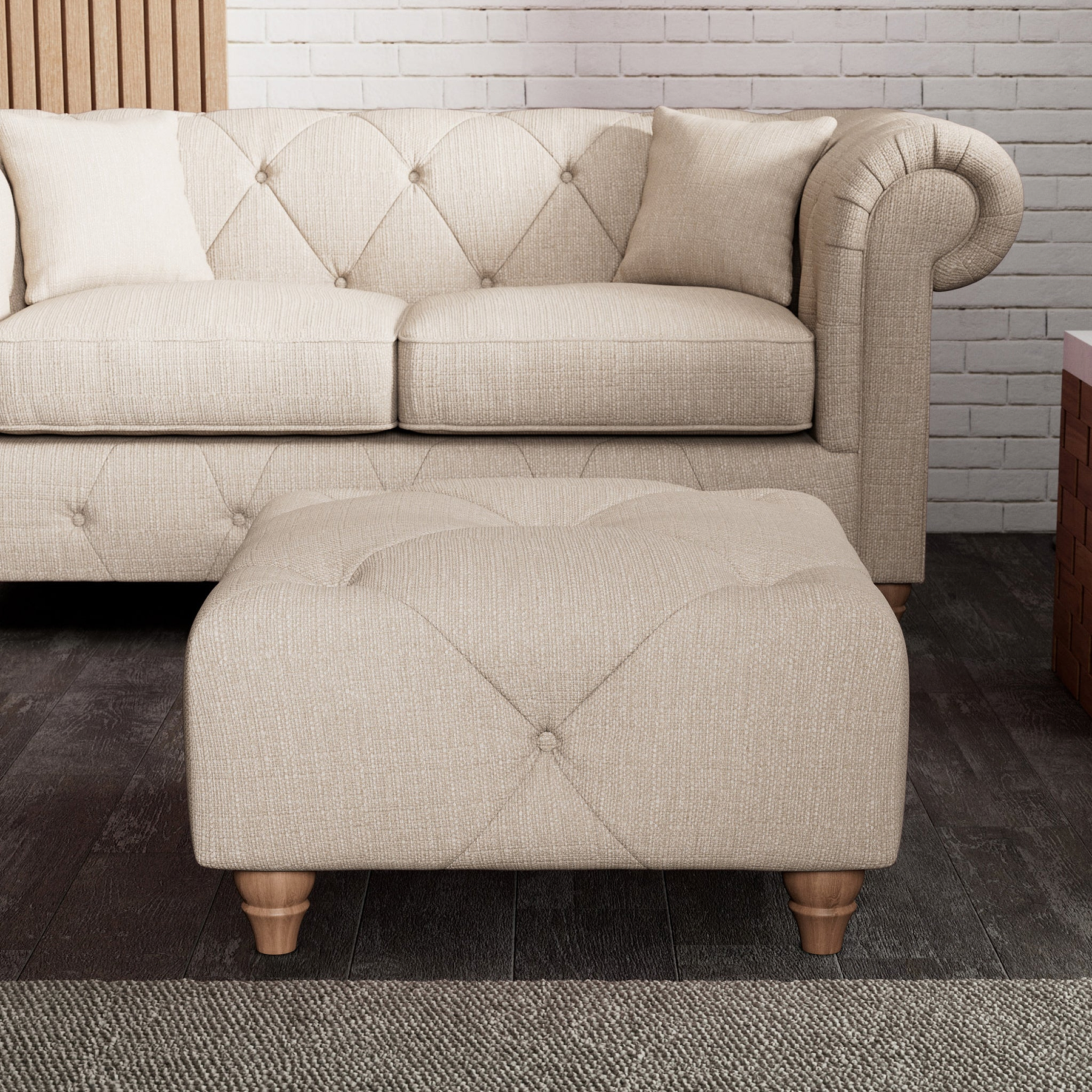 Everett Button Top Footstool Oyster Walnut Feet from Roseland Furniture