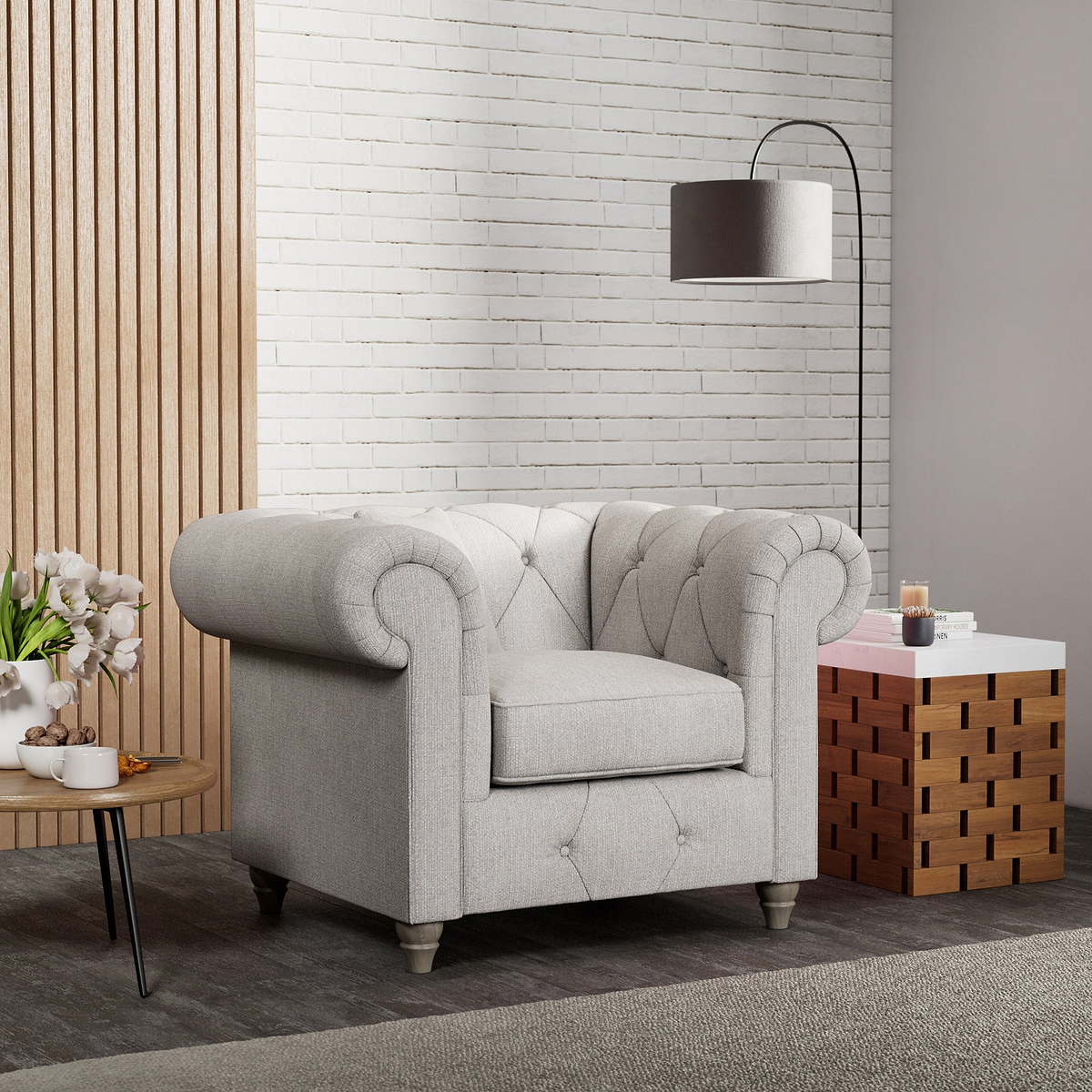 Everett Armchair Ash Washed Oak Feet from Roseland Furniture