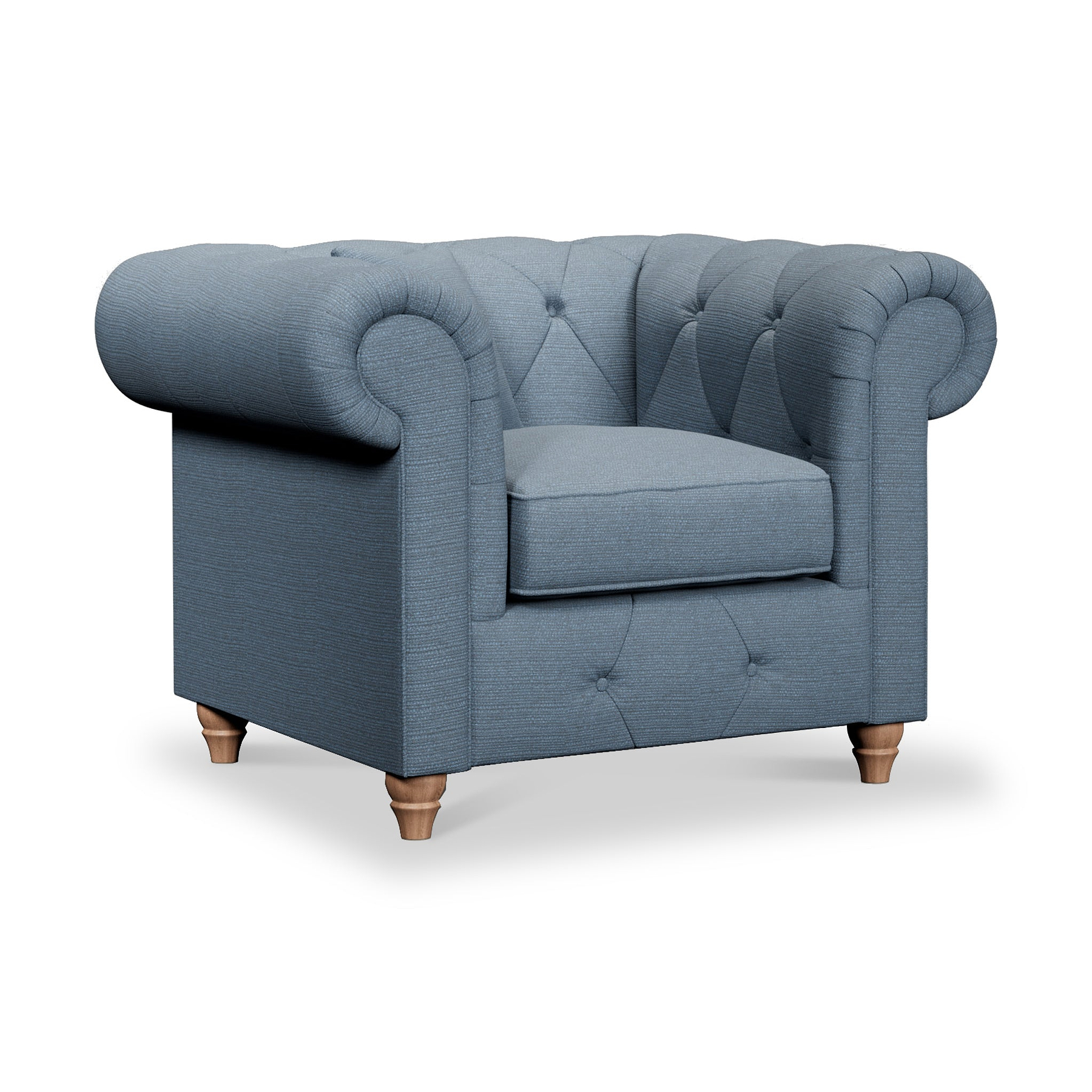 Everett Armchair Deep Blue Walnut Feet from Roseland Furniture