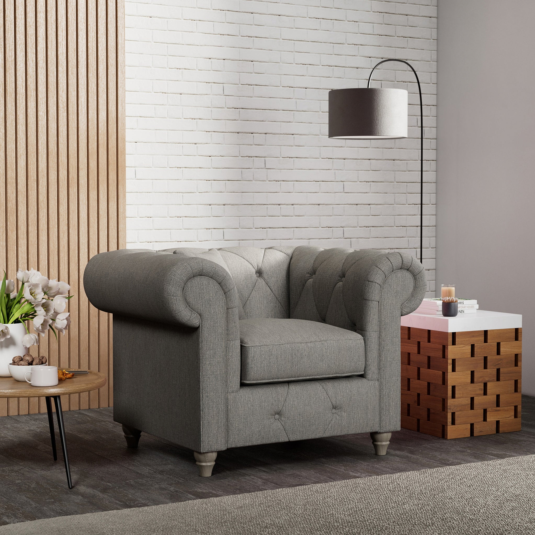 Everett Armchair Graphite Washed Oak Feet from Roseland Furniture