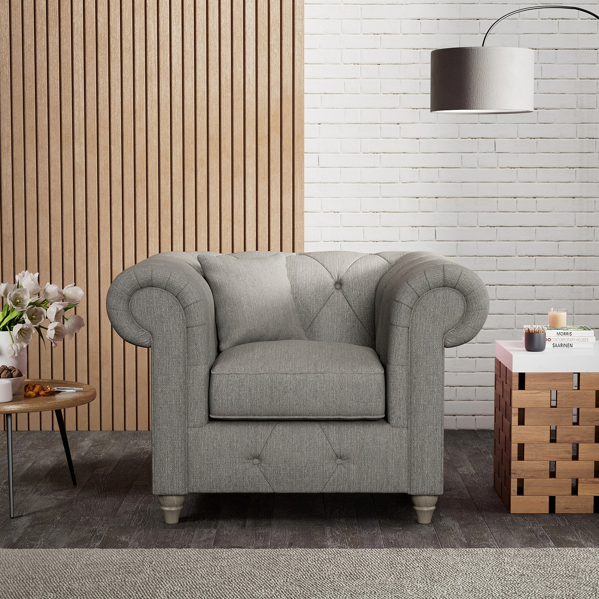 Everett Armchair Graphite Washed Oak Feet from Roseland Furniture