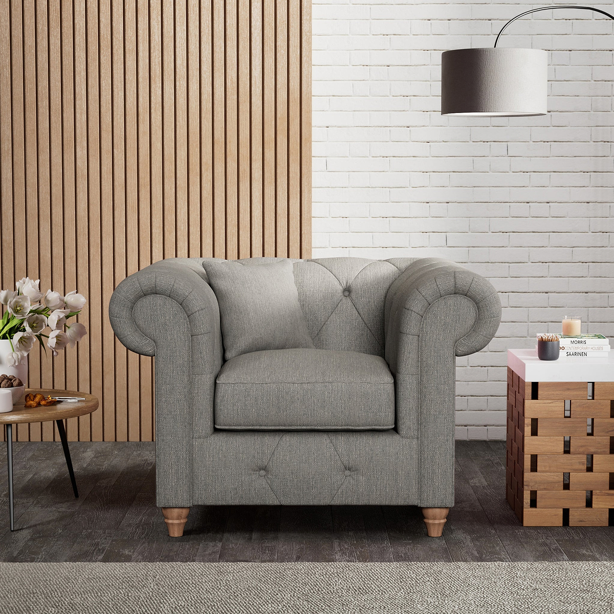 Everett Armchair Graphite Walnut Feet from Roseland Furniture