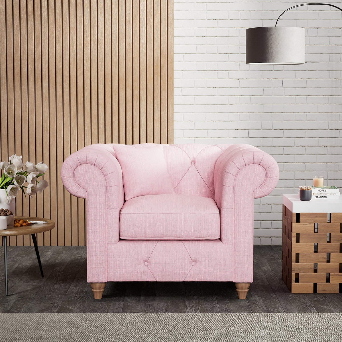 Everett Armchair Pink Walnut Feet from Roseland Furniture