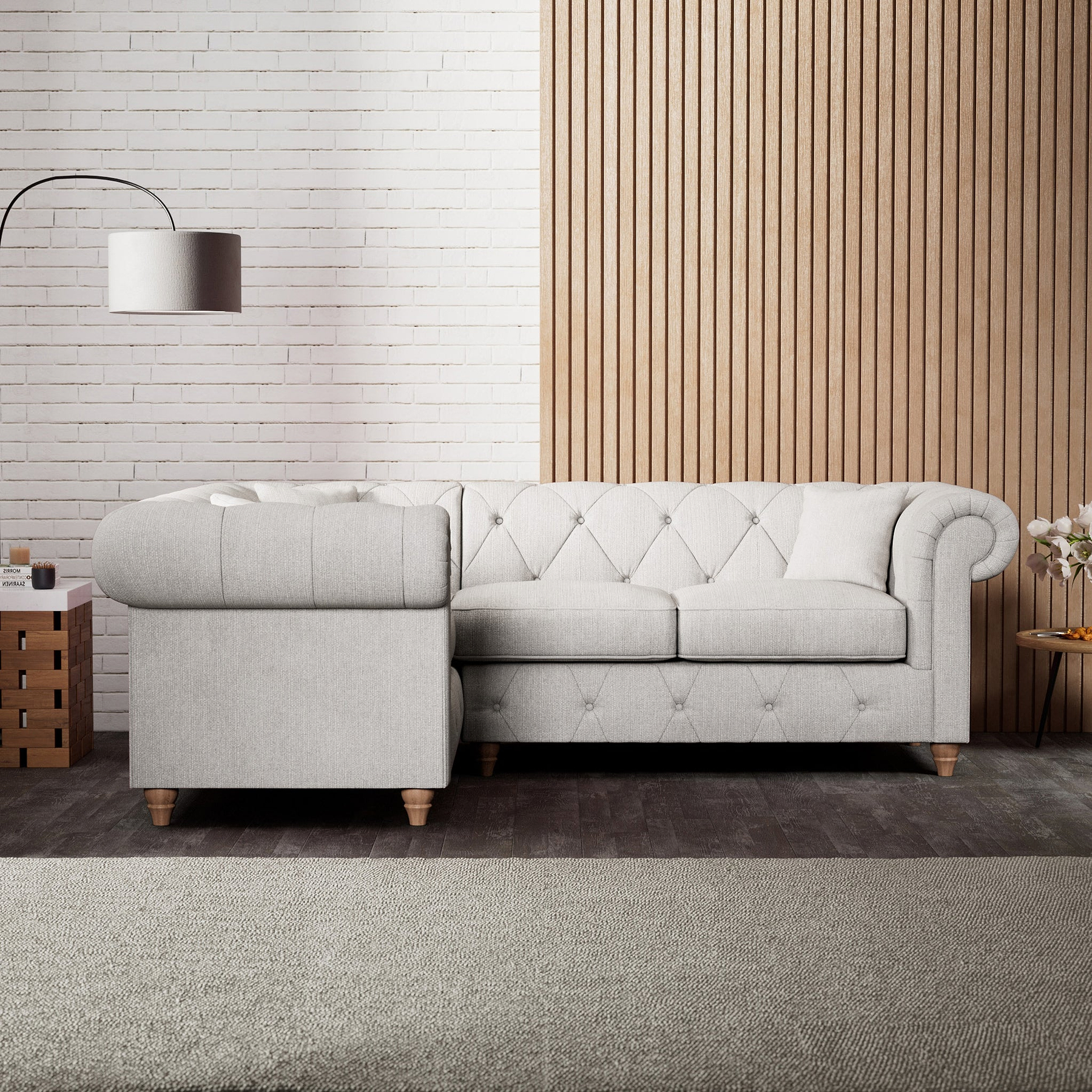 Everett Corner Sofa LH Ash Walnut Feet from Roseland Furniture