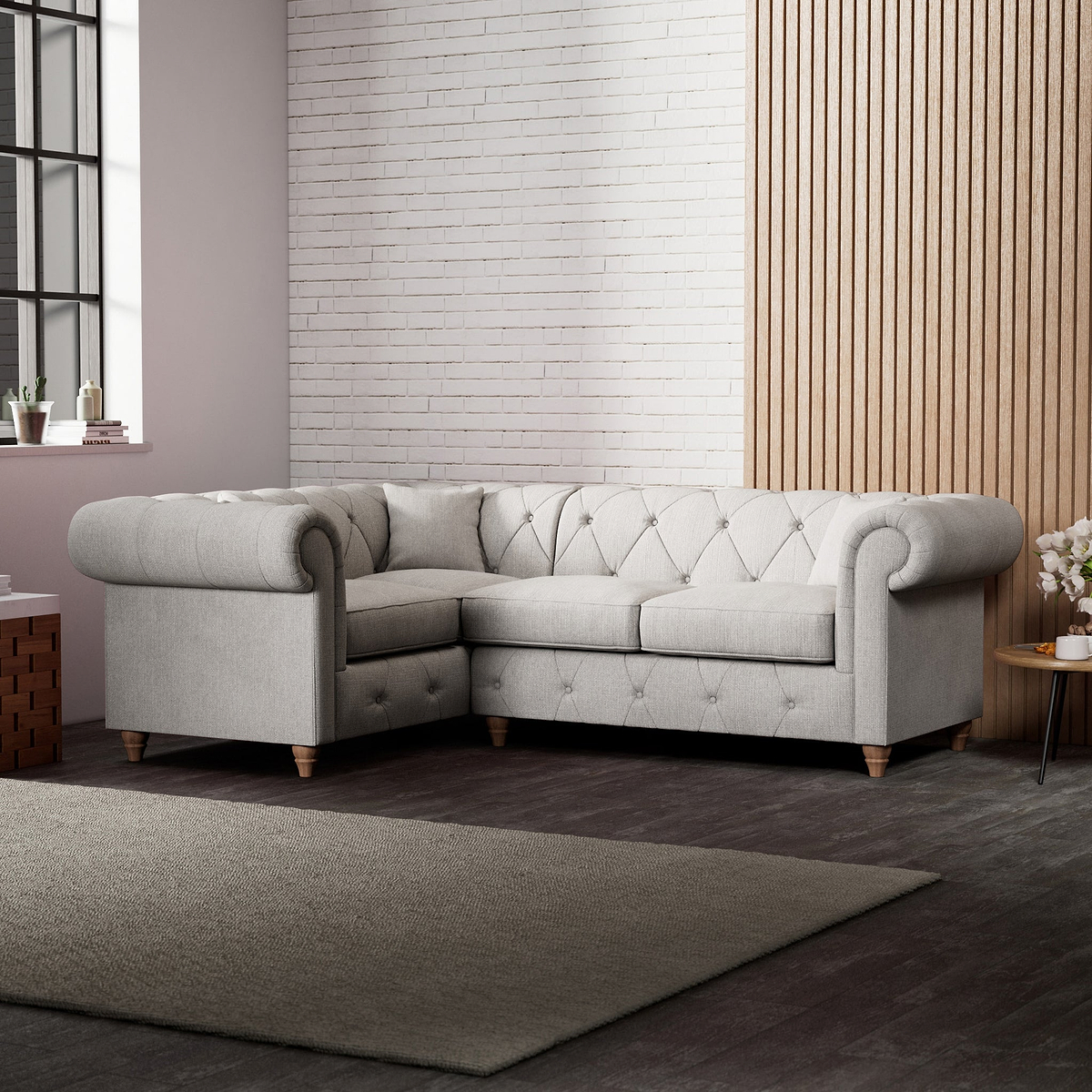 Everett Corner Sofa LH Ash Walnut Feet from Roseland Furniture