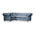 Everett Corner Sofa LH Deep Blue Washed Oak Feet from Roseland Furniture