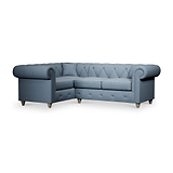 Everett Corner Sofa LH Deep Blue Washed Oak Feet from Roseland Furniture