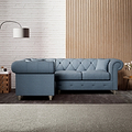 Everett Corner Sofa LH Deep Blue Washed Oak Feet from Roseland Furniture