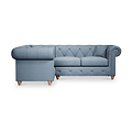 Everett Corner Sofa LH Deep Blue Walnut Feet from Roseland Furniture