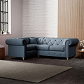 Everett Corner Sofa LH Deep Blue Walnut Feet from Roseland Furniture