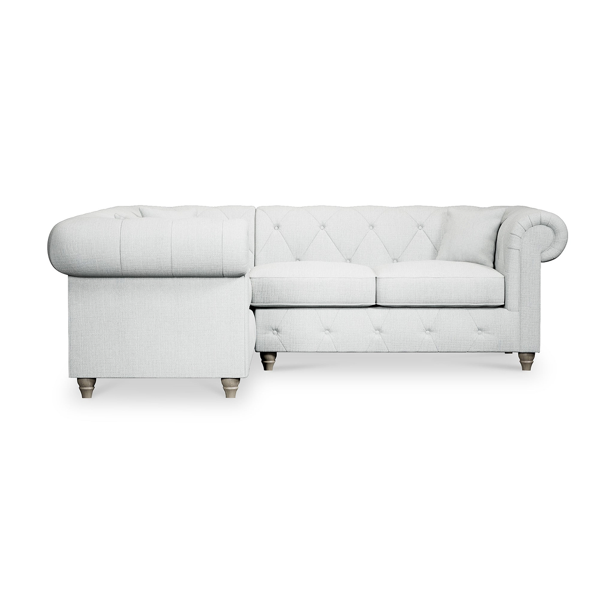 Everett Corner Sofa LH Light Blue Washed Oak Feet from Roseland Furniture