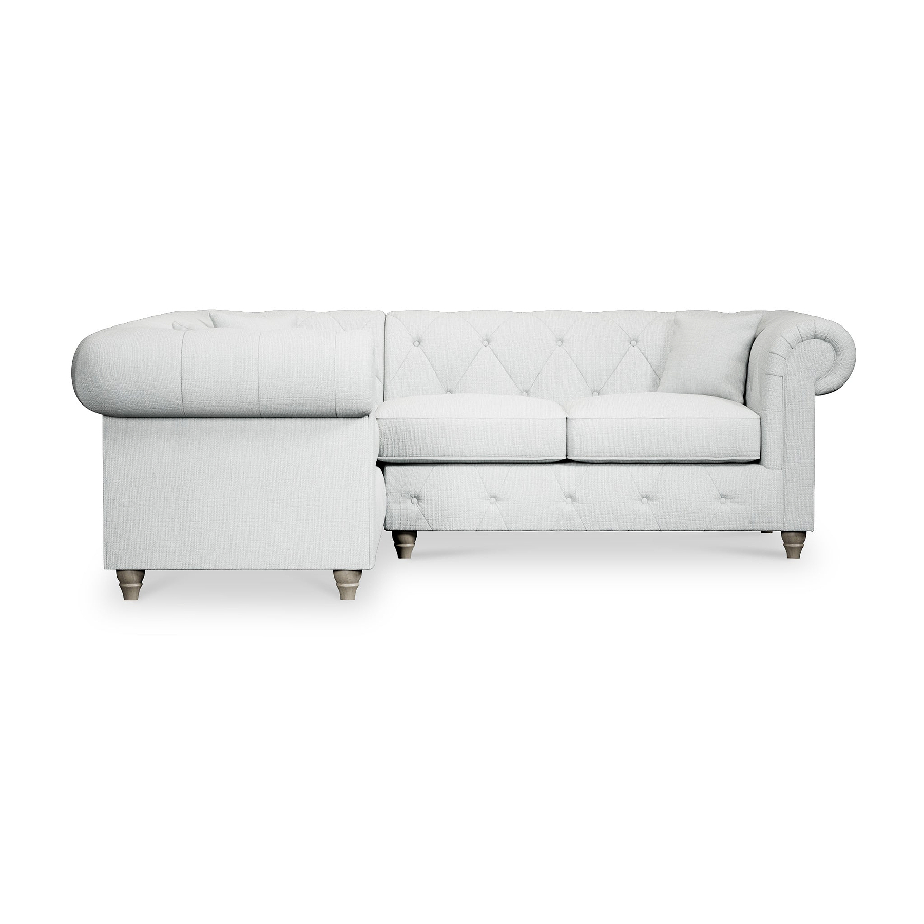 Everett Corner Sofa LH Light Blue Washed Oak Feet from Roseland Furniture
