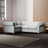 Everett Corner Sofa LH Light Blue Walnut Feet from Roseland Furniture