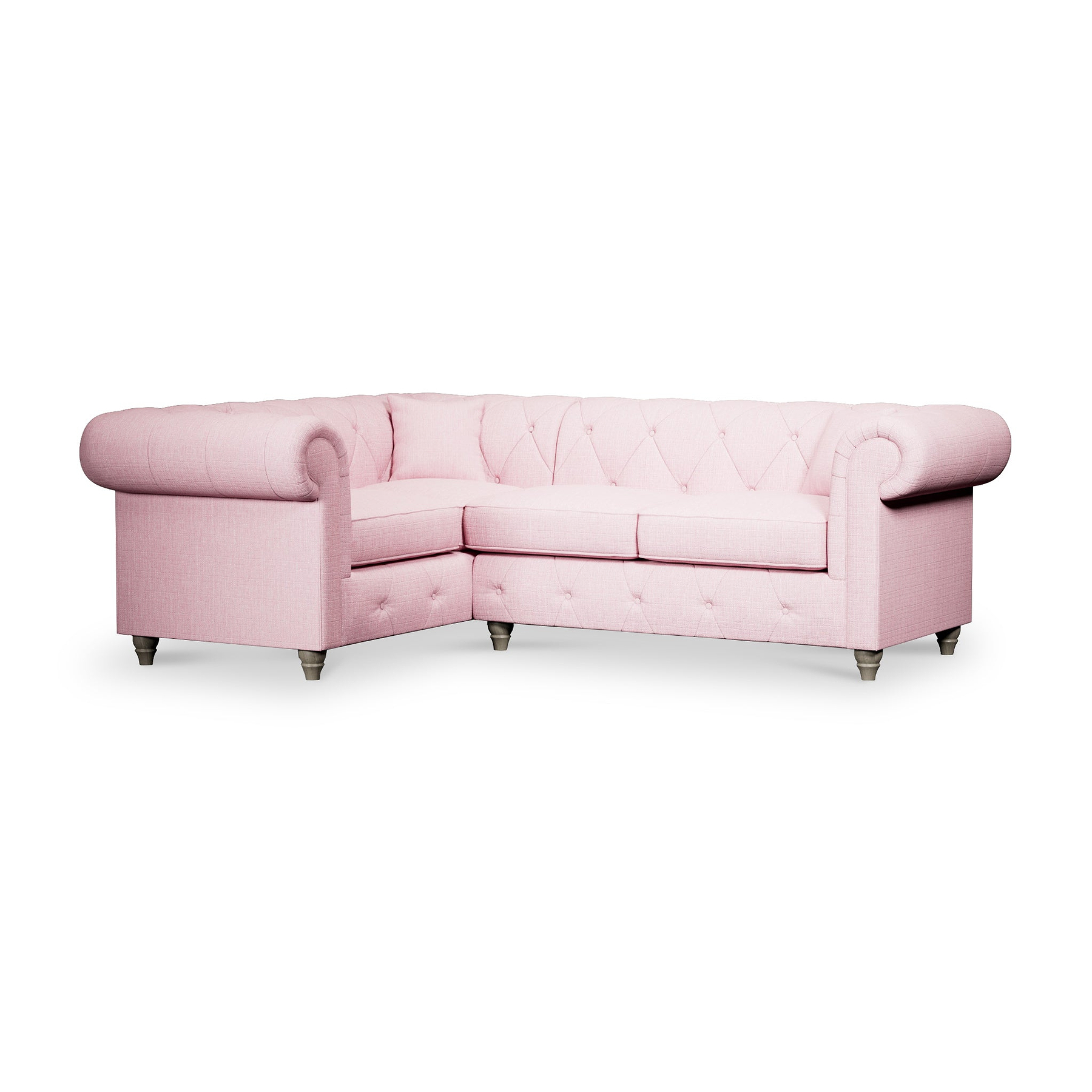 Everett Corner Sofa LH Pink Washed Oak Feet from Roseland Furniture