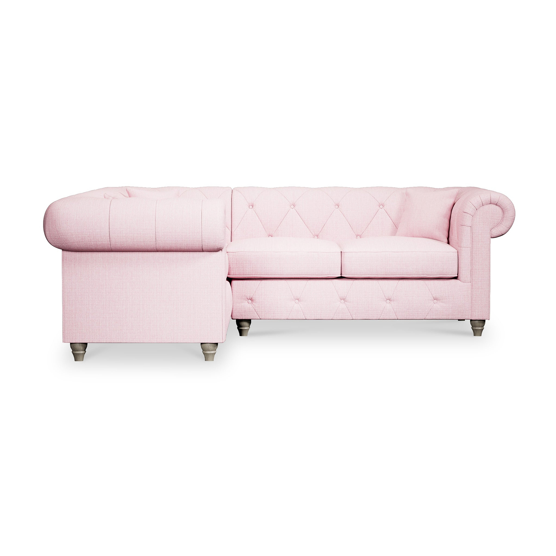 Everett Corner Sofa LH Pink Washed Oak Feet from Roseland Furniture