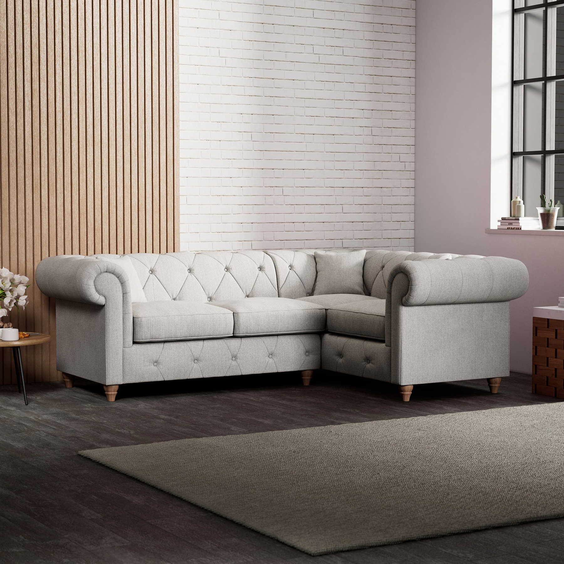 Everett Corner Sofa RH Ash Walnut Feet from Roseland Furniture