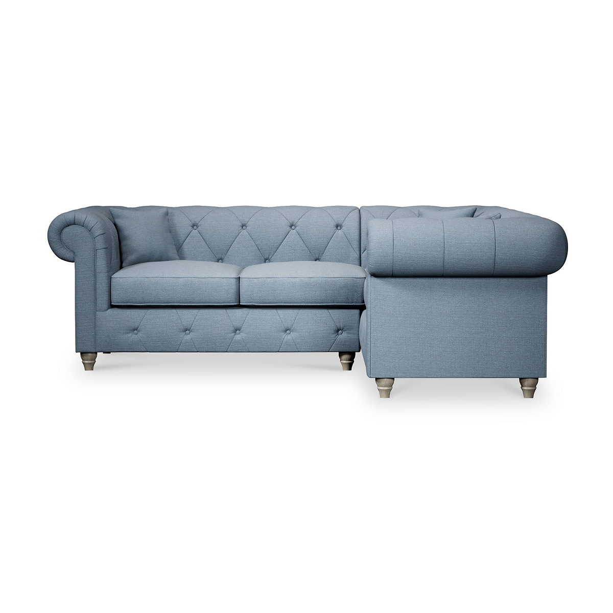 Everett Corner Sofa RH Deep Blue Washed Oak Feet from Roseland Furniture