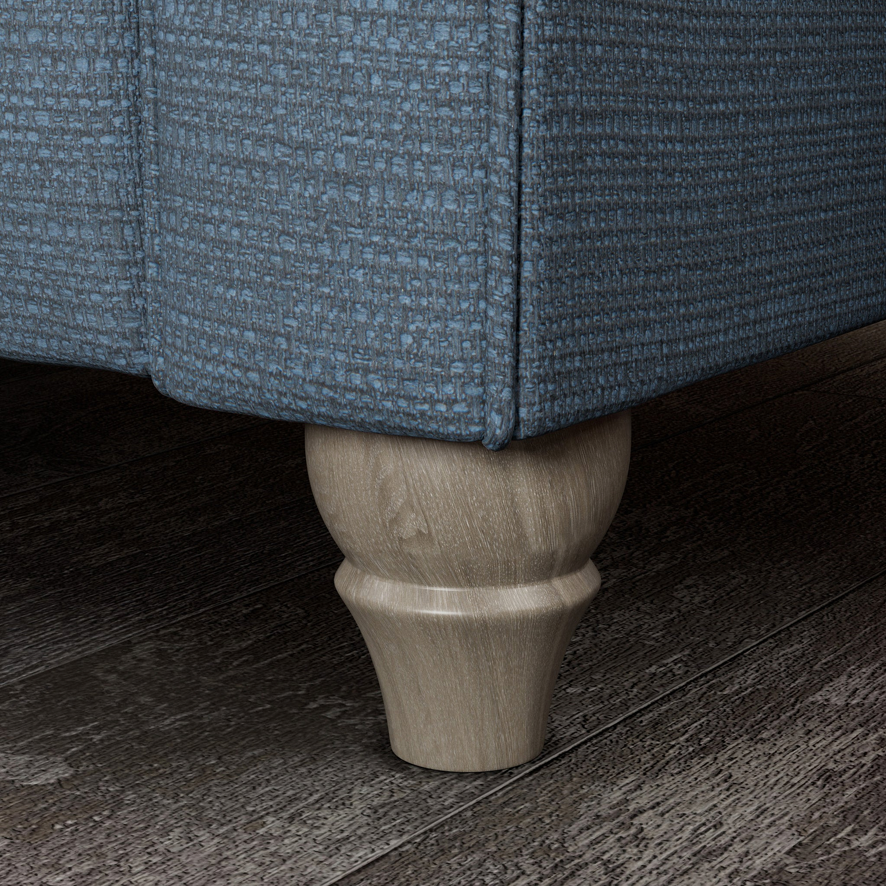 Everett Corner Sofa RH Deep Blue Washed Oak Feet from Roseland Furniture