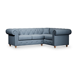 Everett Corner Sofa RH Deep Blue Walnut Feet from Roseland Furniture
