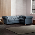 Everett Corner Sofa RH Deep Blue Walnut Feet from Roseland Furniture