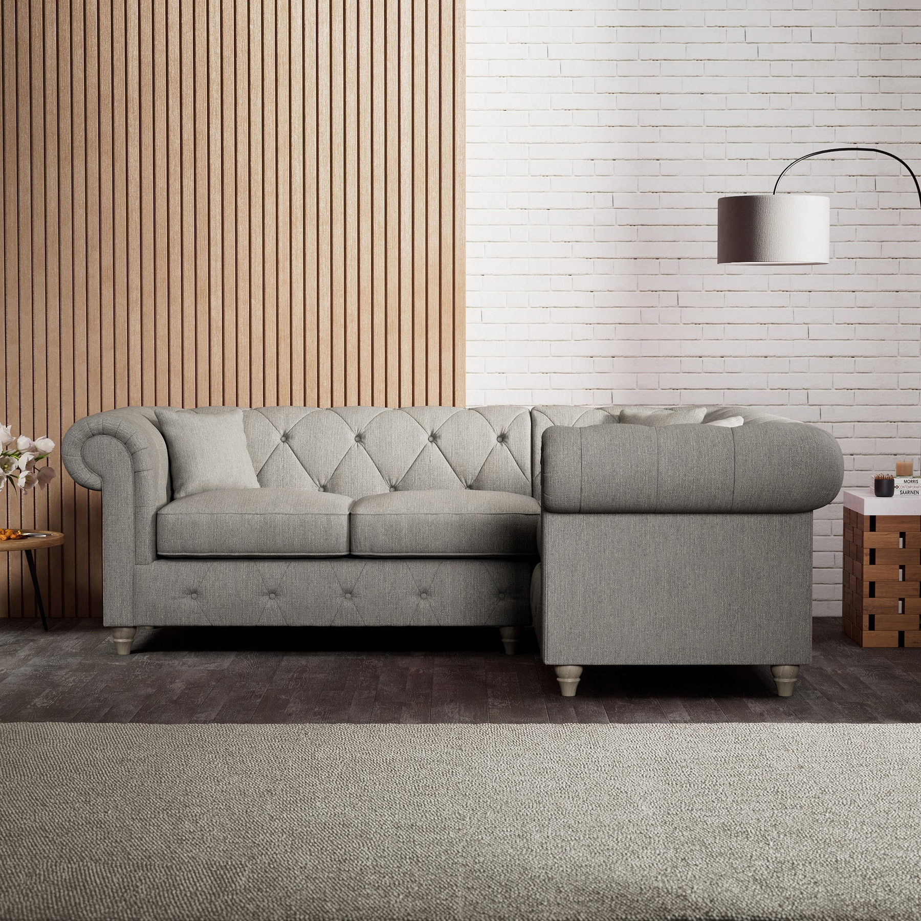 Everett Corner Sofa RH Graphite Washed Oak Feet from Roseland Furniture