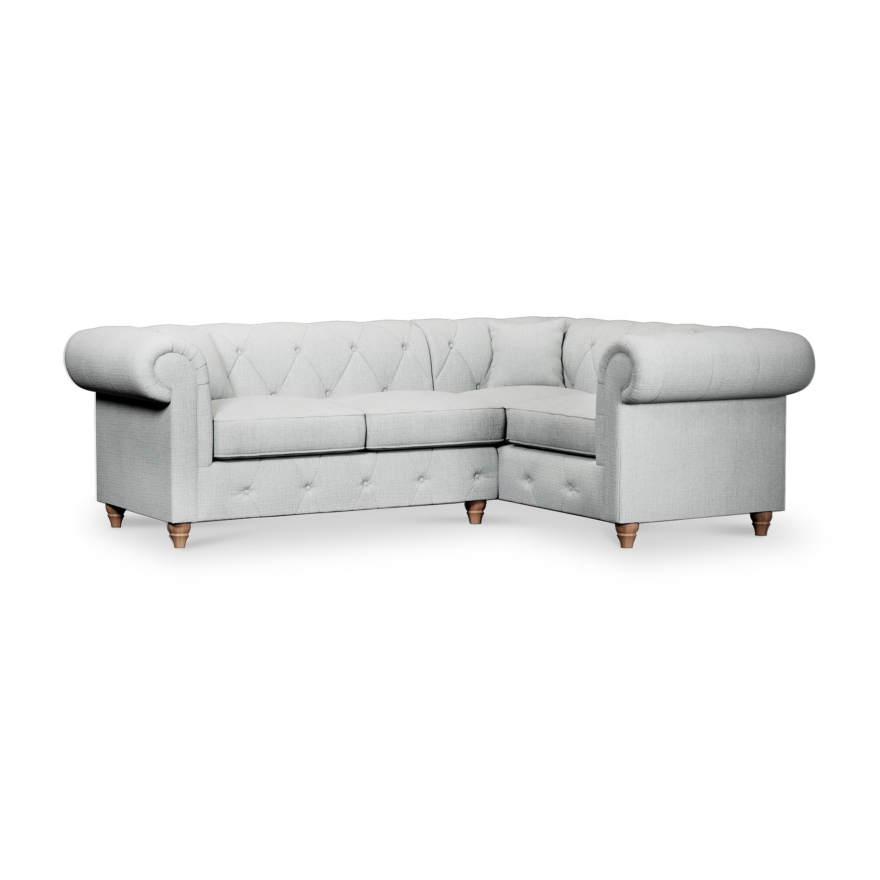 Everett Corner Sofa RH Light Blue Walnut Feet from Roseland Furniture