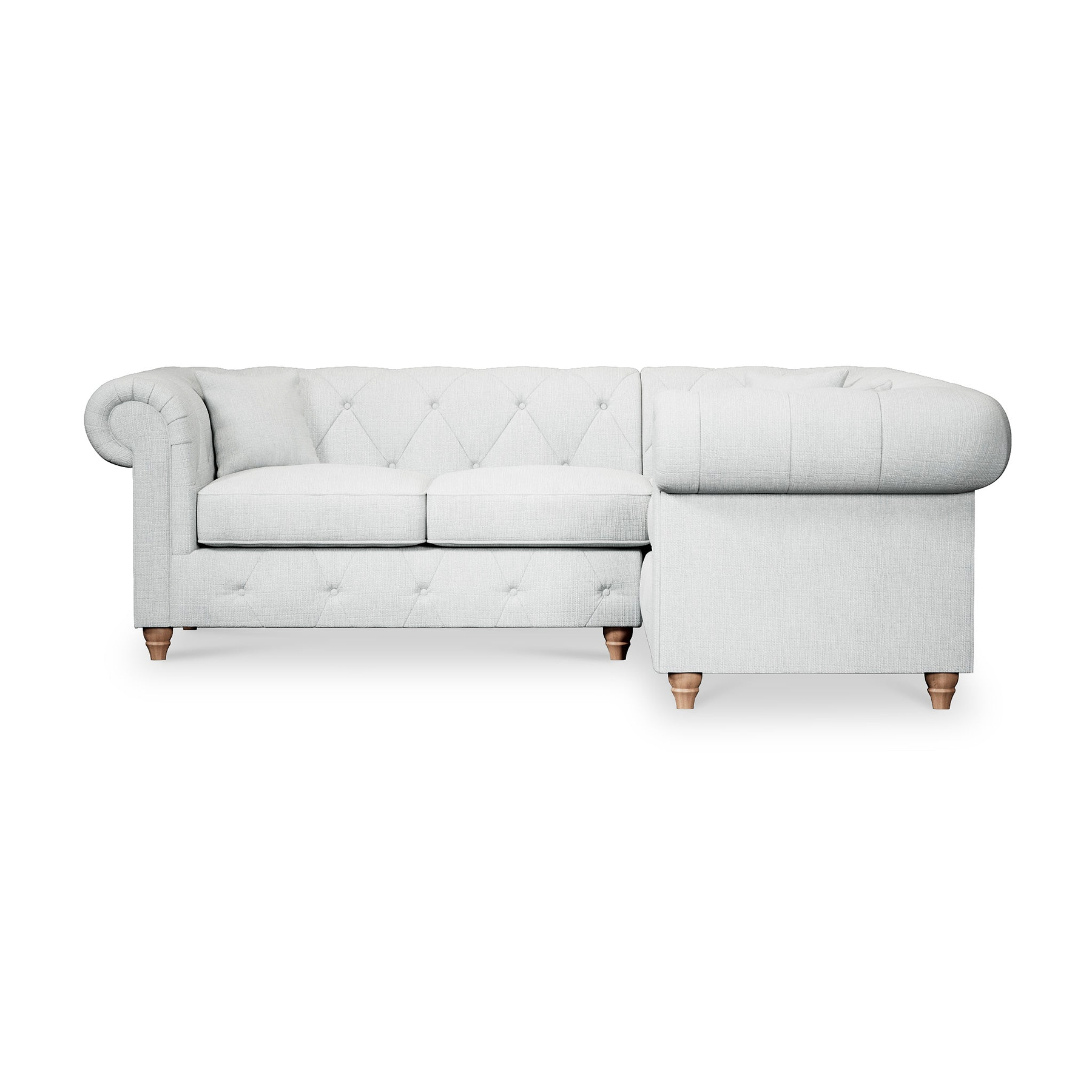 Everett Corner Sofa RH Light Blue Walnut Feet from Roseland Furniture