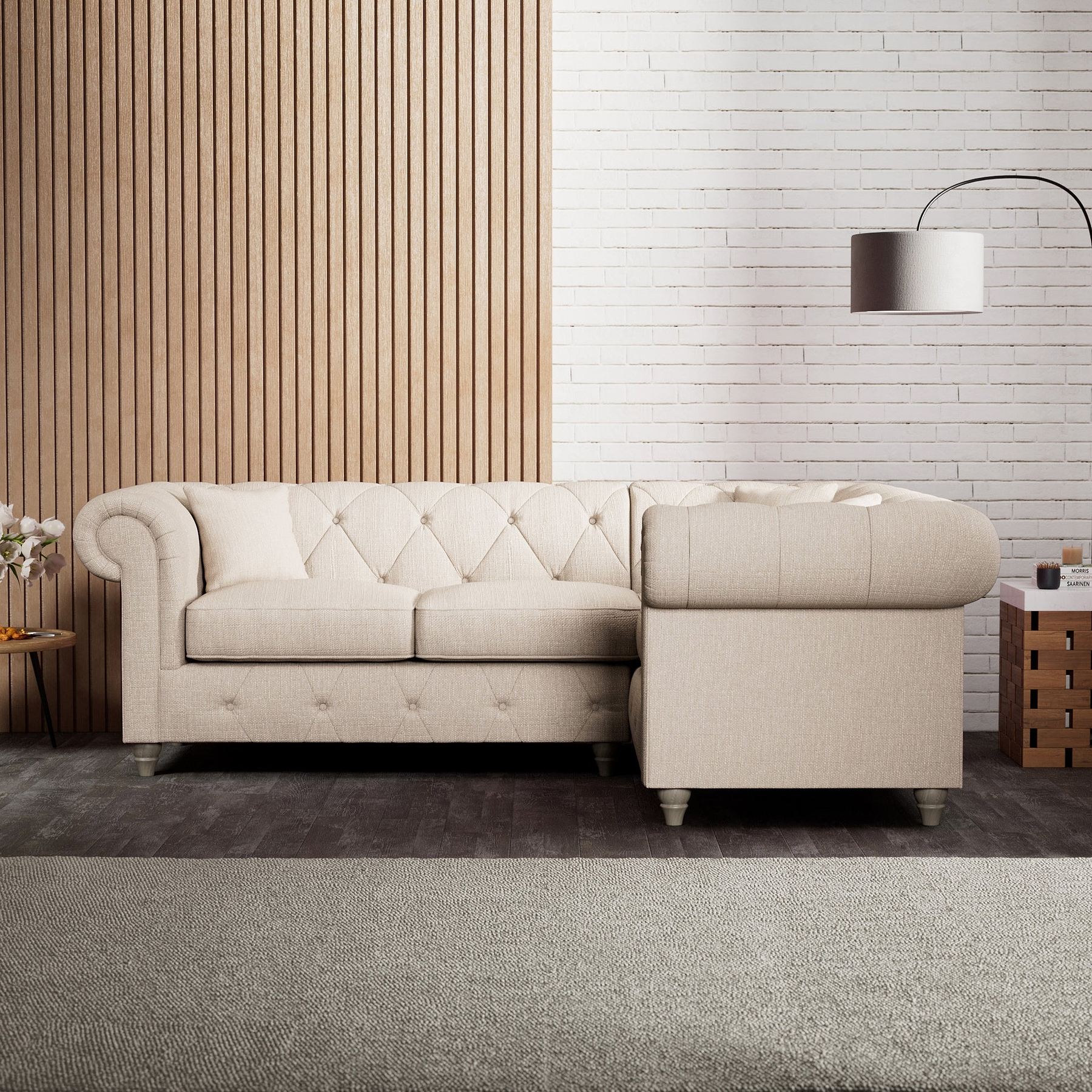 Everett Corner Sofa RH Oyster Washed Oak Feet from Roseland Furniture