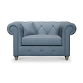 Everett Snuggler Chair Deep Blue Washed Oak Feet from Roseland Furniture