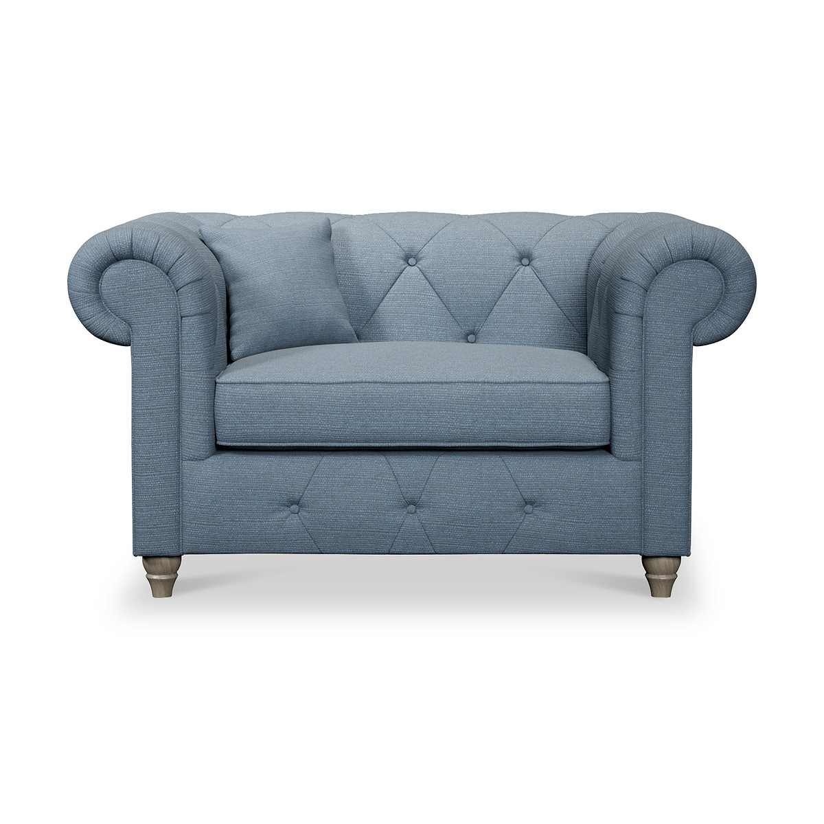 Everett Snuggler Chair Deep Blue Washed Oak Feet from Roseland Furniture