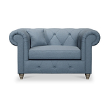 Everett Snuggler Chair Deep Blue Washed Oak Feet from Roseland Furniture