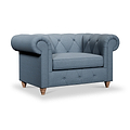 Everett Snuggler Chair Deep Blue Walnut Feet from Roseland Furniture