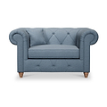 Everett Snuggler Chair Deep Blue Walnut Feet from Roseland Furniture