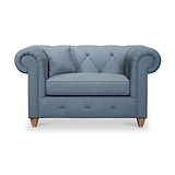 Everett Snuggler Chair Deep Blue Walnut Feet from Roseland Furniture