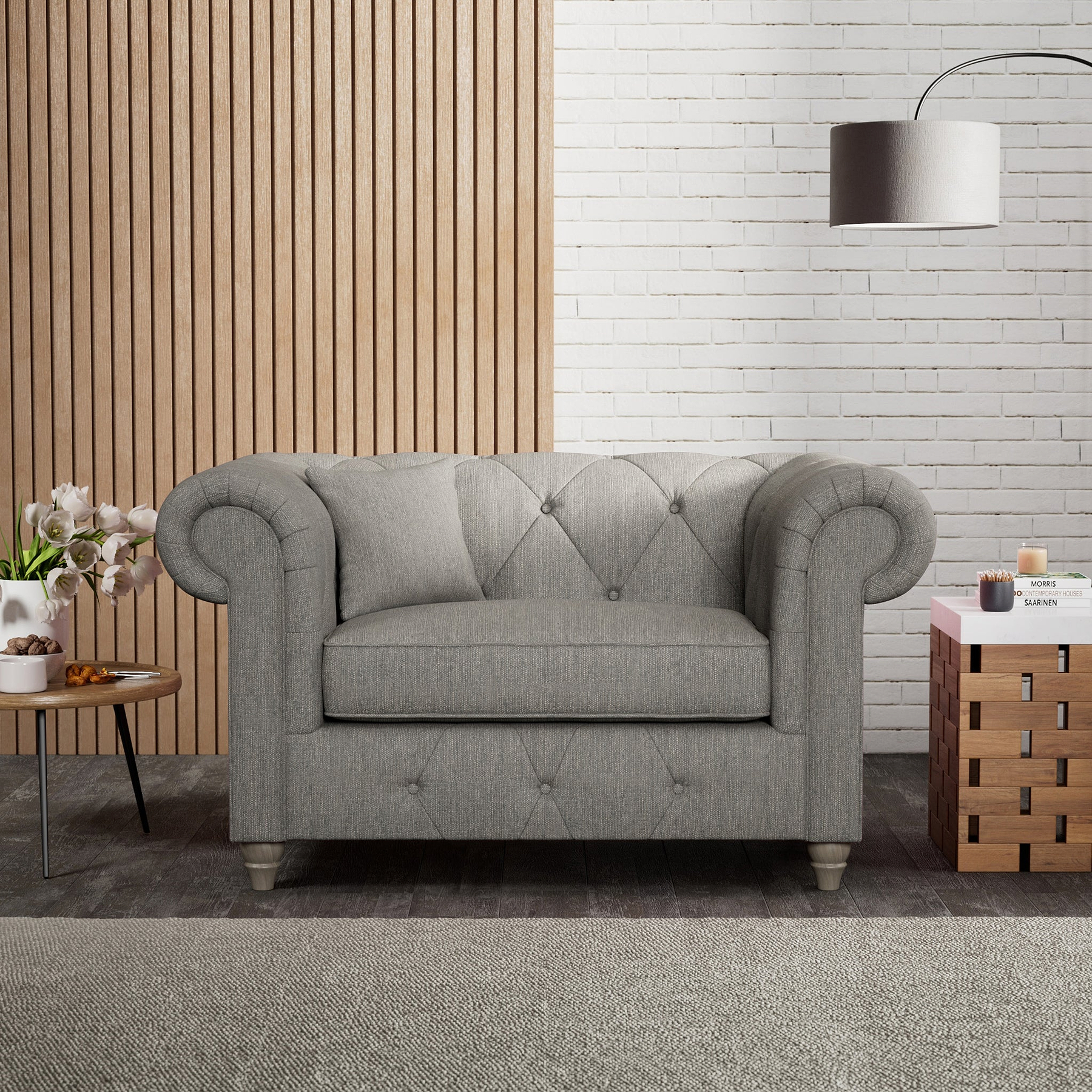 Everett Snuggler Chair Graphite Washed Oak Feet from Roseland Furniture