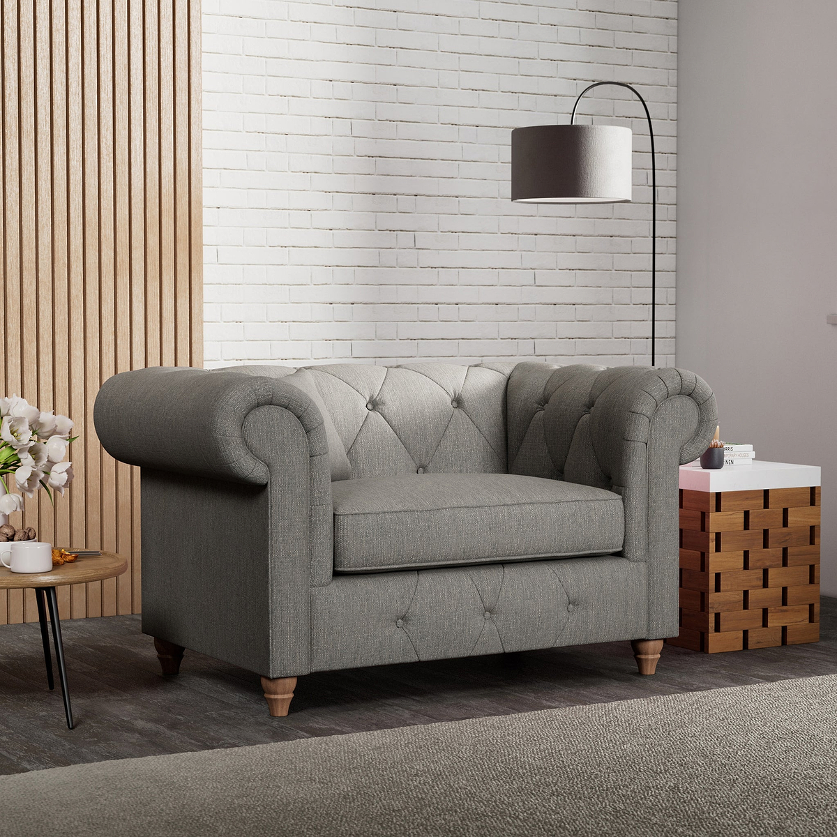 Everett Snuggler Chair Graphite Walnut Feet from Roseland Furniture