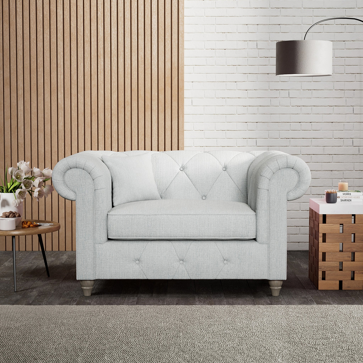 Everett Snuggler Chair Light Blue Washed Oak Feet from Roseland Furniture