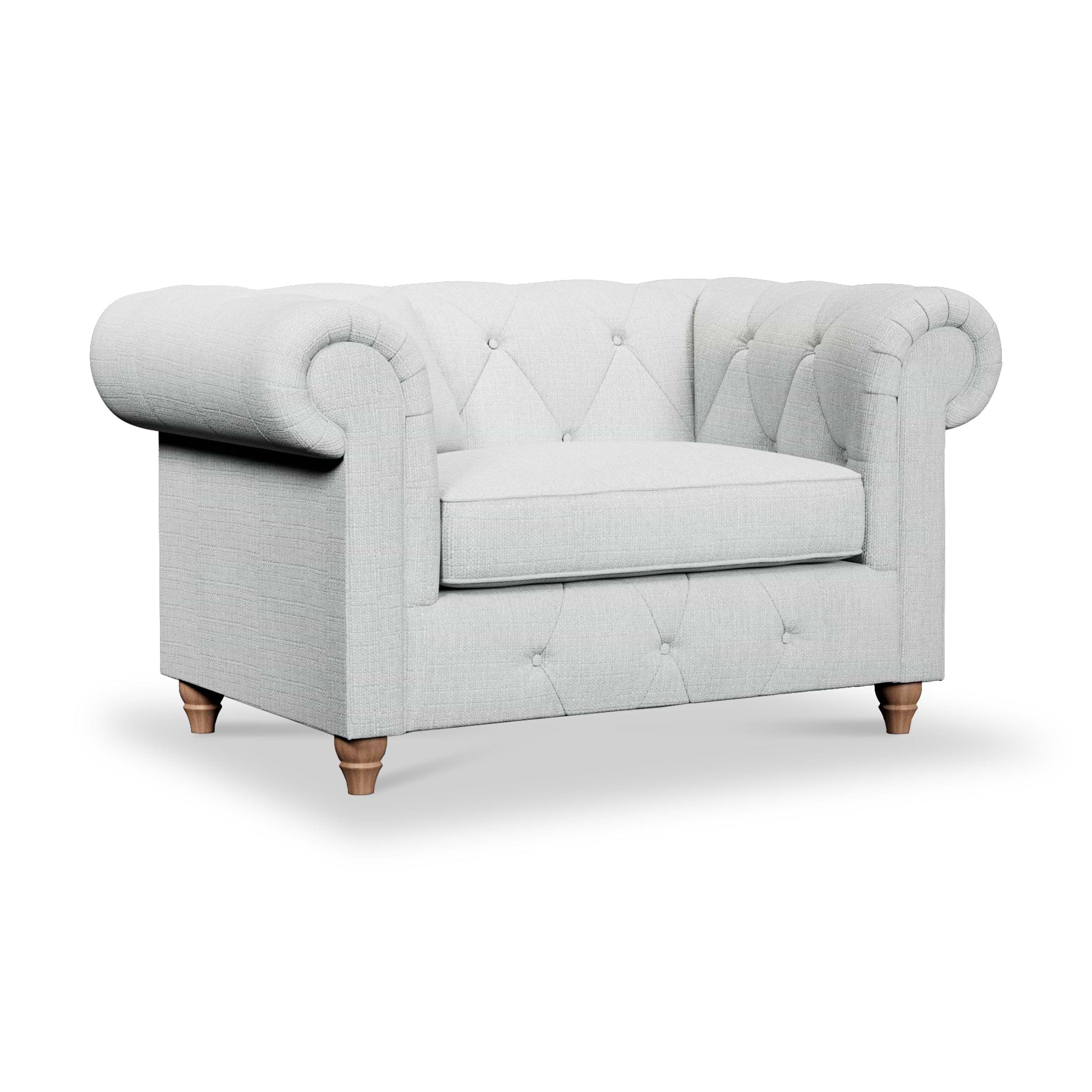Everett Snuggler Chair Light Blue Walnut Feet from Roseland Furniture