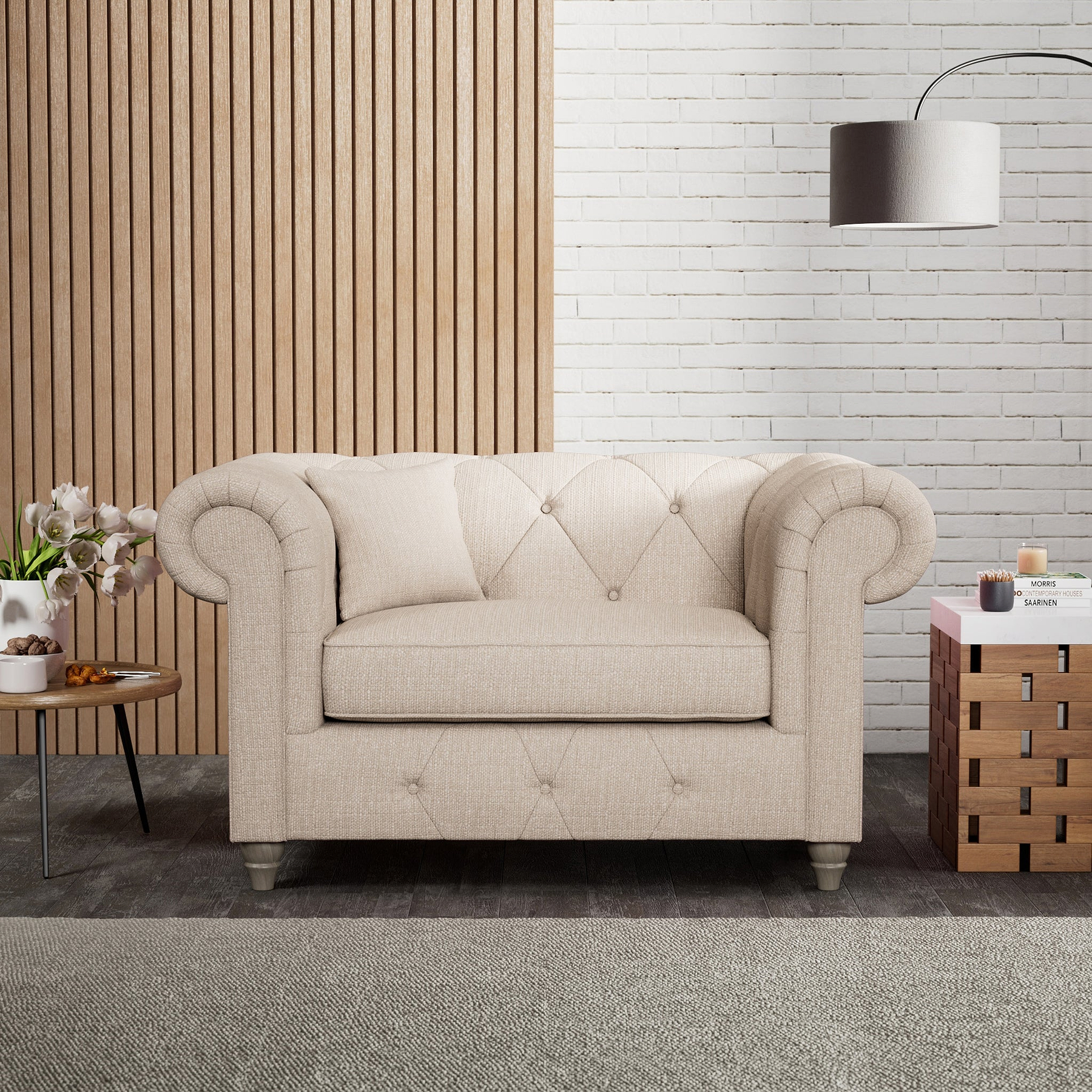 Everett Snuggler Chair Oyster Washed Oak Feet from Roseland Furniture