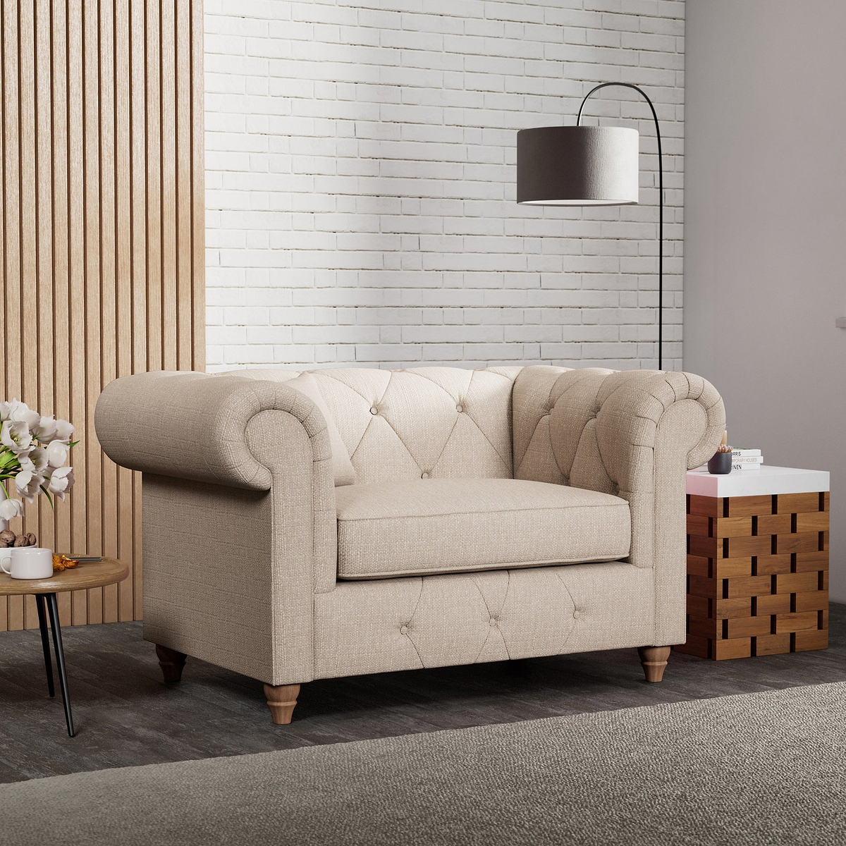 Everett Snuggler Chair Oyster Walnut Feet from Roseland Furniture