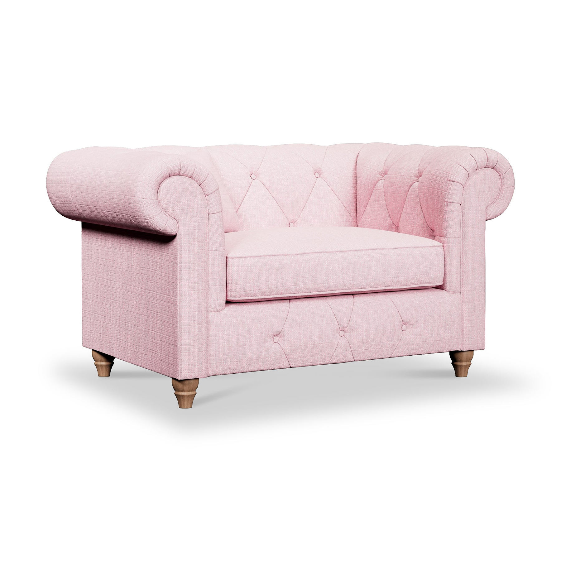 Everett Snuggler Chair Pink Walnut Feet from Roseland Furniture