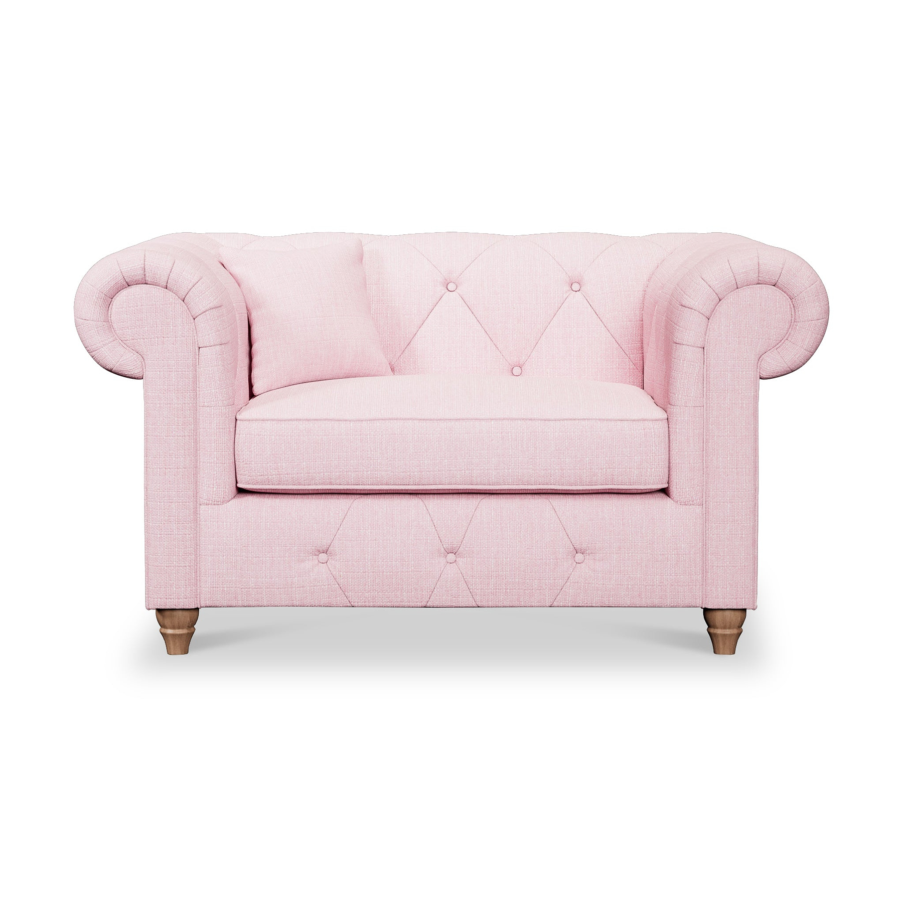 Everett Snuggler Chair Pink Walnut Feet from Roseland Furniture