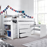 Daltrey White Single Mid Sleeper Bed for Kids Bedroom