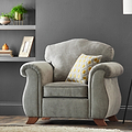 Ashwood-armchair-ochre-orange-cushions-grey from Roseland Furniture